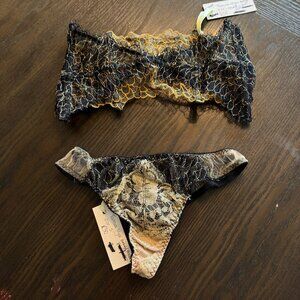 Black & Gold Lace Waspie and Thong Set